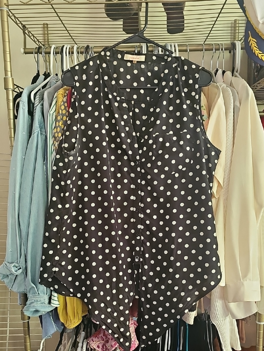 Pomelo Black and White Polka Dot Sleeveless Camisole